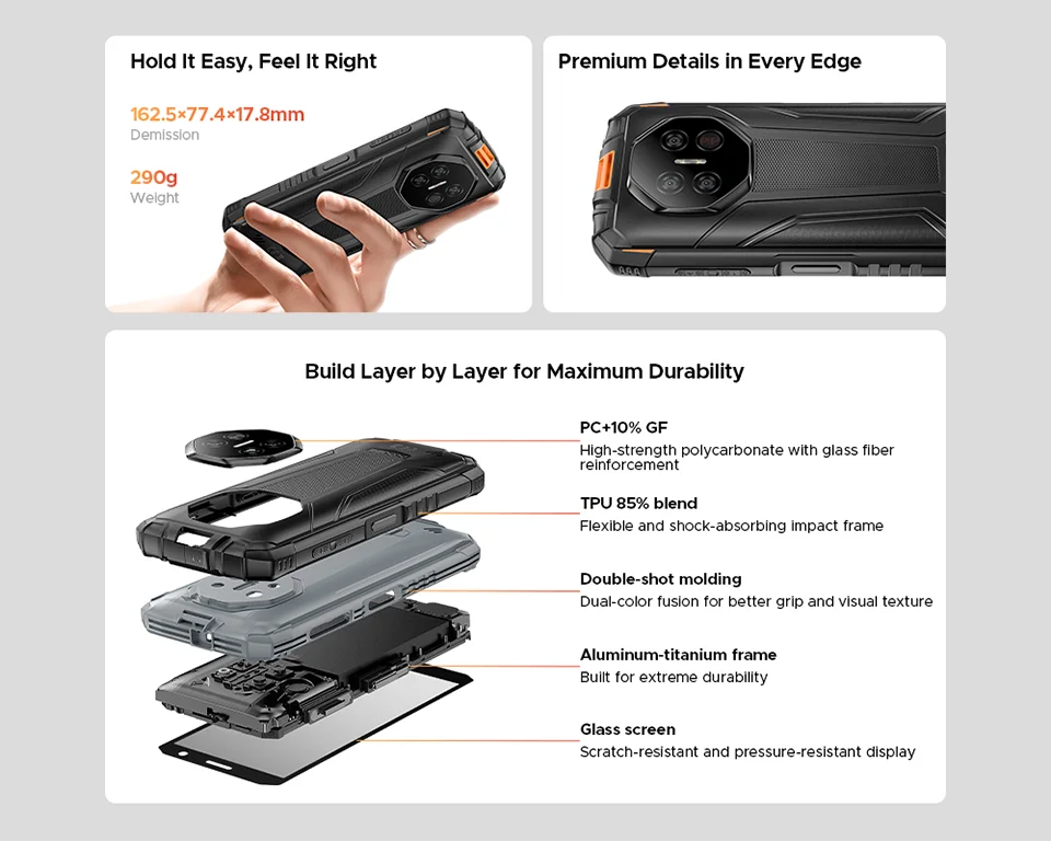 DOOGEE Fire 3 Ultra Robustes Telefon - Kapazität 8350mAh 18W 5,5 Zoll