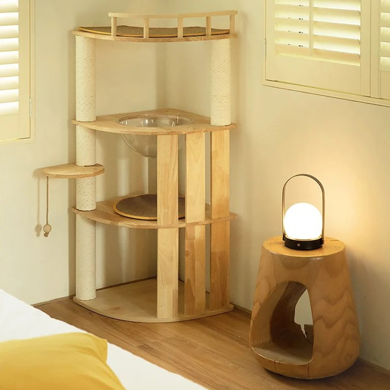 Solid Wood Cat Climbing Frame Small-sized Multi-functional Cat Villa Multi-Story Cat Tree House Wear-resistant Sisal Column