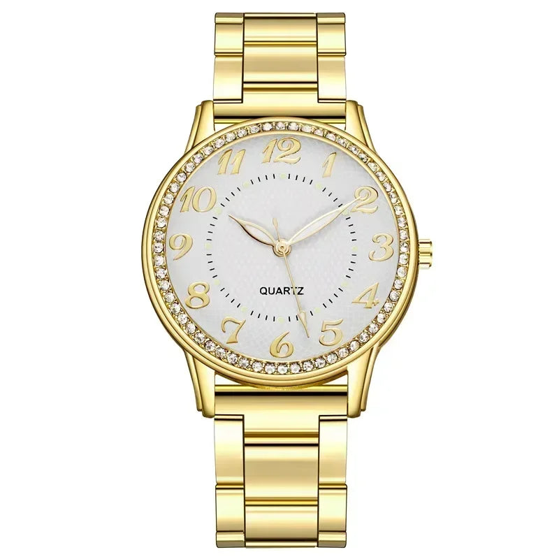 Luxury Brand Women Watch 2025 New Fashion Simple Rhinestone Steel Band Watch Ladies Big Dial Quartz Clock Bracelet Clock