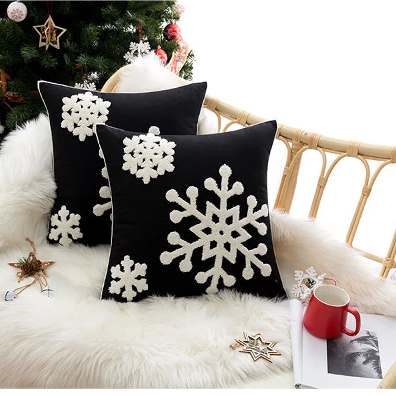 Christmas Style Big Snowflake Throw Pillow Case 45x45cm Canves Wool Embroidery Cushion Cover For Noel Party Home Decoration