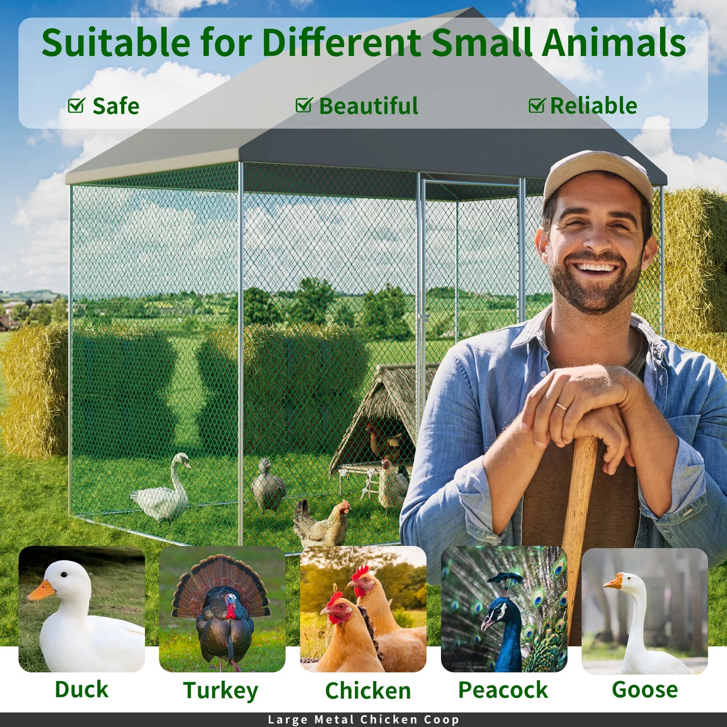 XXL XL Large Outdoor Chicken Run Coop Heavy Duty Walk-In Chicken Coop Run Cage Duck Goose Pen Fence with Lockable Door