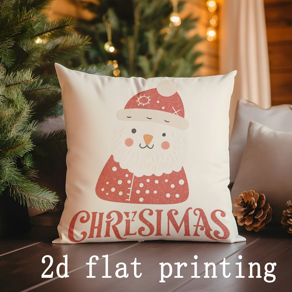 1pcs/4pcs- Christmas Animal & Snowman Pillow Covers Decor , Square Pillow Cover, Modern Sofa Decorative Cushion Cover