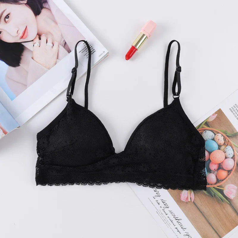 Floral Lace Bra Non-Wire Push Up Bras For Women Padded Brassiere Female Underwear elegant Lingerie V-neck Bralette Intimates