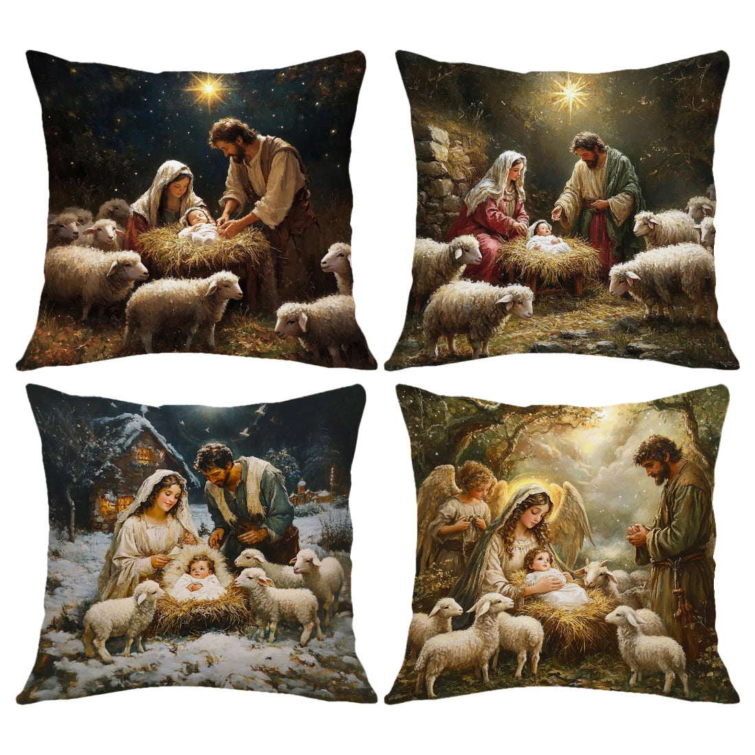 4/1PCS Christmas Throw Pillow Cover with Jesus Birth Design,45x45cm Soft Comfortable,forLiving Room SofasBedroom Christmas Decor