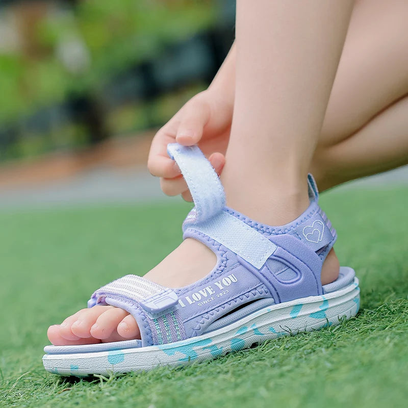Sandalen Mädchen 2025 - Weiche Sohlen Casual Schuhe Modische Prinzessin - Neue Blumen Rosa Flache Schuhe Rutschfest Strand Kinder 7-13J