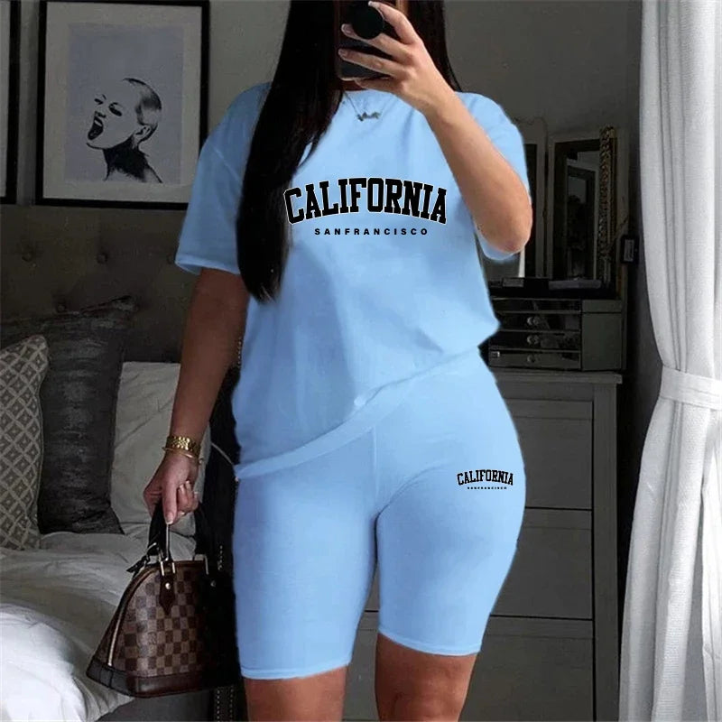 Damen Sommer Trainingsanzug Print T-Shirt+Shorts 2 Teilig Sets Mode Sportbekleidung Kleidung Luxus Casual Jogging Kurze Ärmel Anzug