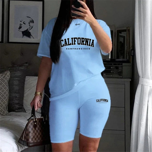 Damen Sommer Trainingsanzug Print T-Shirt+Shorts 2 Teilig Sets Mode Sportbekleidung Kleidung Luxus Casual Jogging Kurze Ärmel Anzug