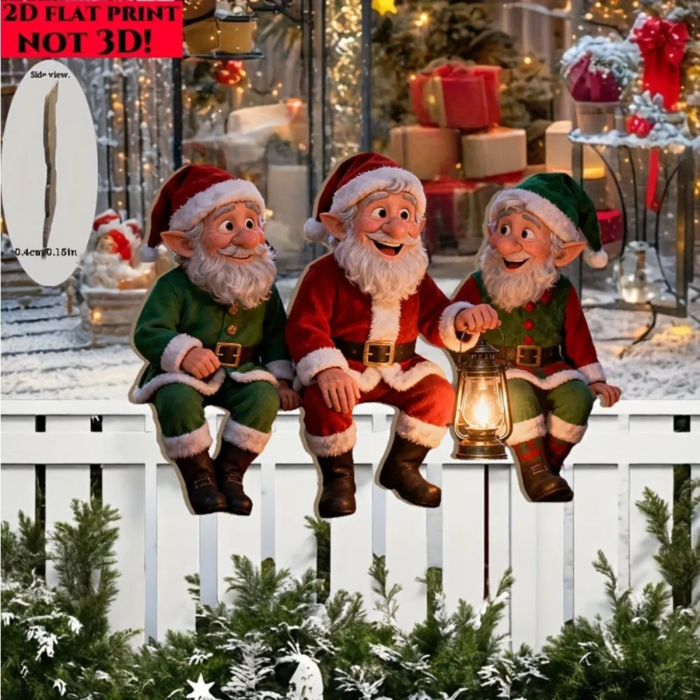 2D Christmas Gnome Dwarf Ornament Santa Claus Garden Fence Xmas Decoration Gifts For New Year Decor Noel Natal Party Supplies