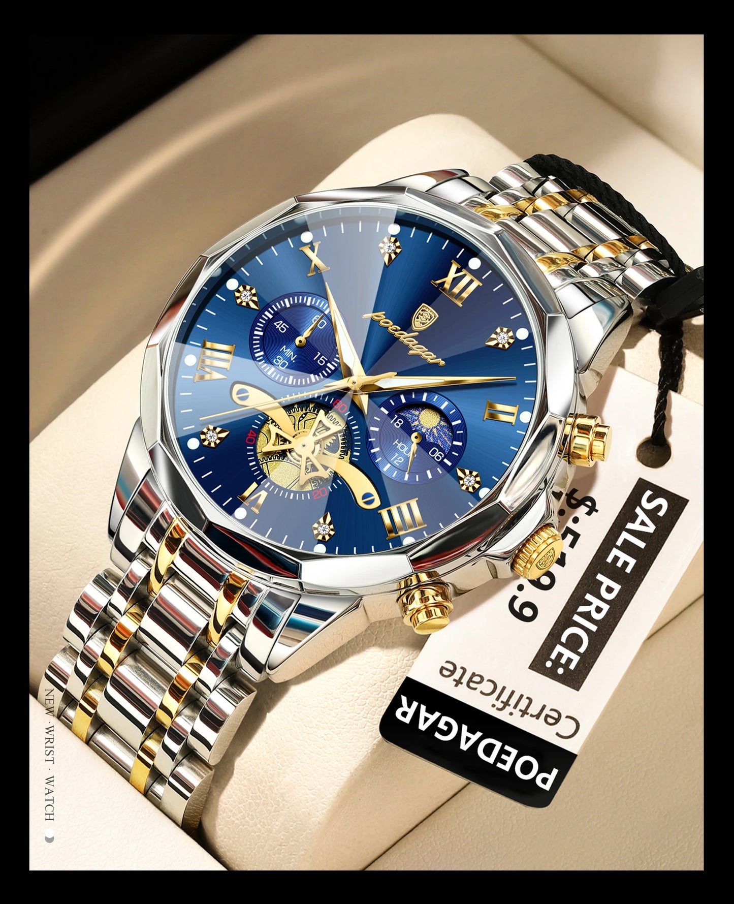 POEDAGAR Luxus Chronograph - Kapazität Batterie QUARTZ 13mm