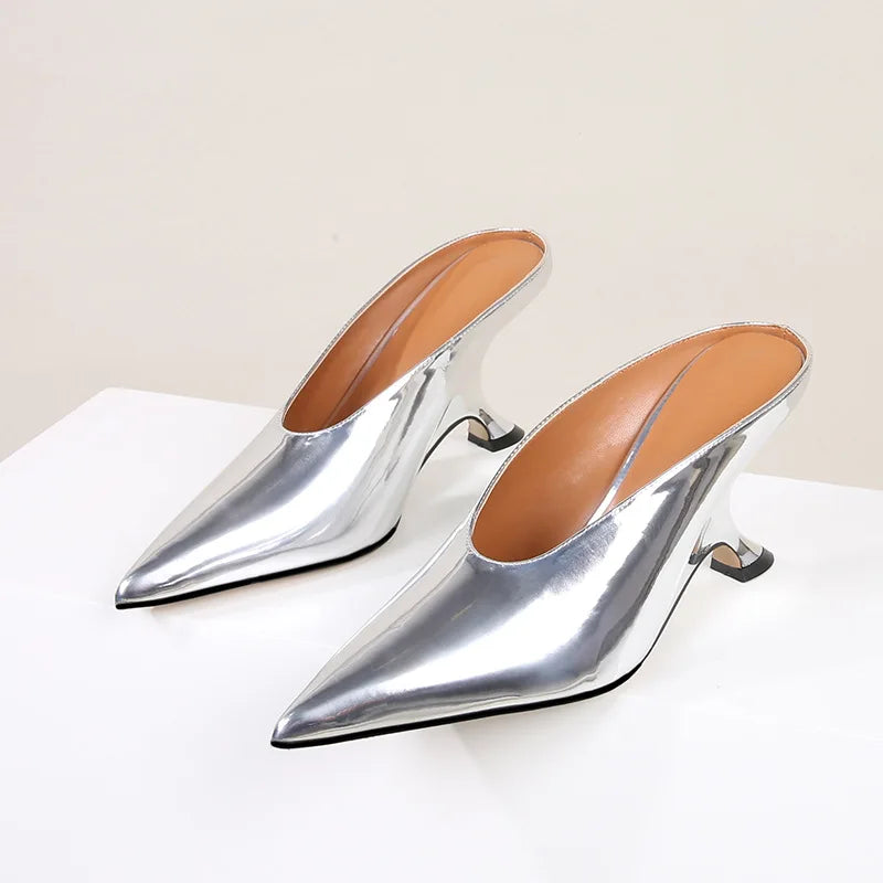 Elegant Pointed Toe Women Slippers Shoes Designer Shallow Fashion Spring Autumn Wedges High Heels Banquet Mule Zapatos De Mujer