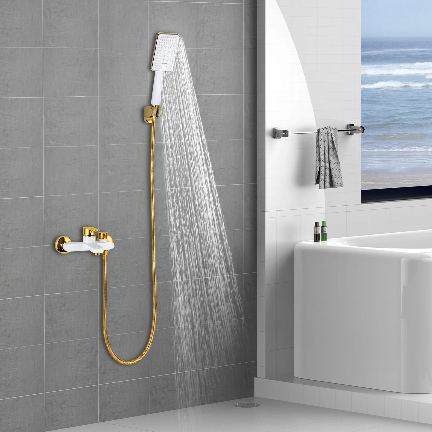 AquaGold Badewannen-Duscharmatur-Set G1/2, 1,5 m Schlauch, 2 Modi