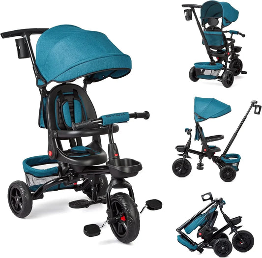 6-in-1-Dreirad für Kinder von 10 Monaten bis 5 Jahren, Fahrradkinderwagen für Kinder mit umkehrbarem Sitz, Parapole und Pedal, by Golden Bridge Store