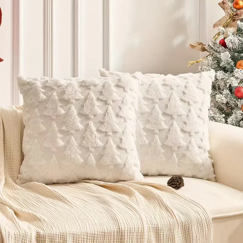 Christmas Decorative Pillow Cover Plush Embroidered Cushion Case Soft Throw Pillowcase For Sofa Living Room Home Festive Gift