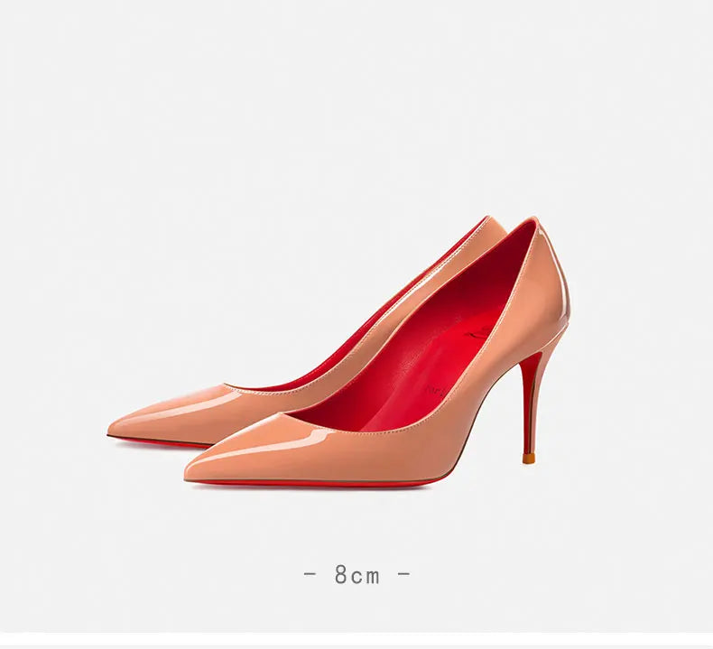 elegant woman heeled shoes 2024 trend luxury Brand Women High Heels Red Shiny Bottoms shallow Pumps Pointed Toe Sexy Women 12cm