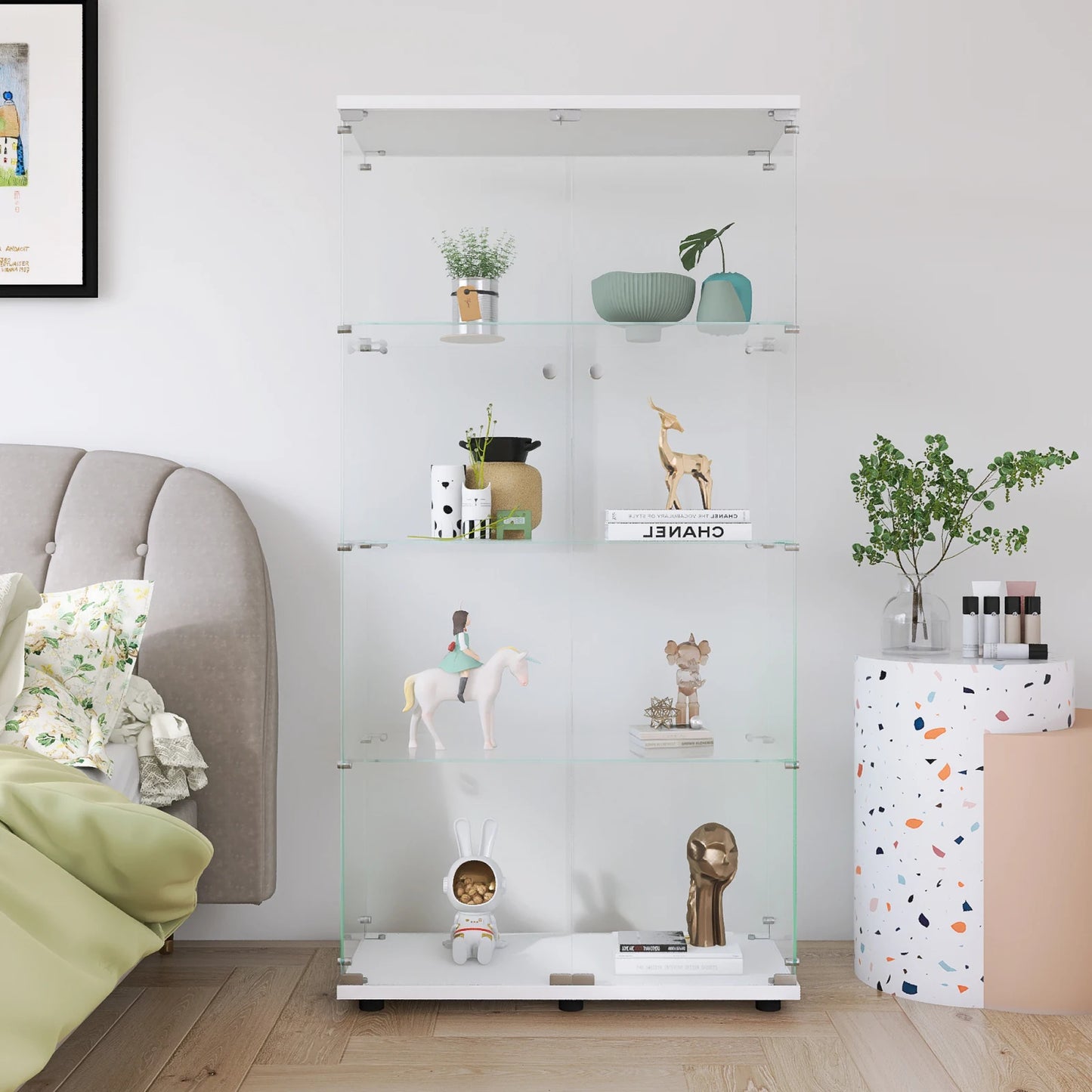 Rosahqnda Vitrine 4 Ebenen Gehärtetes Glas Elegant