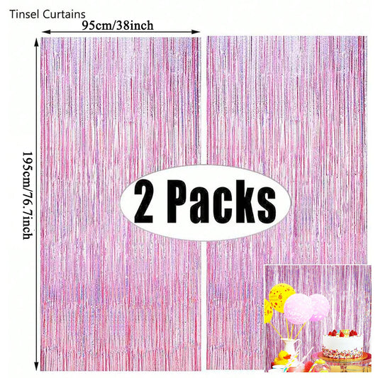 W0020 Lametta-Vorhang Hochzeitdeko - 2 Stück, 2 m, rosa