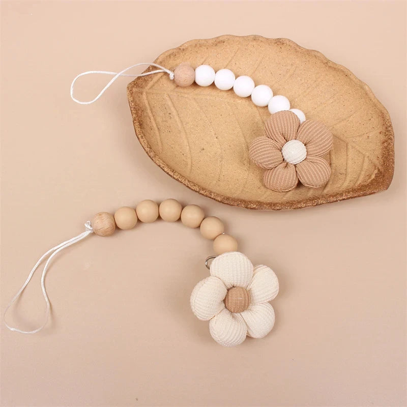 Cute Baby Silicone Bead Pacifier Chain Newborn Baby Things Accessories Pacifier Clips Flower Pacifiers Chain Nipple Bracket