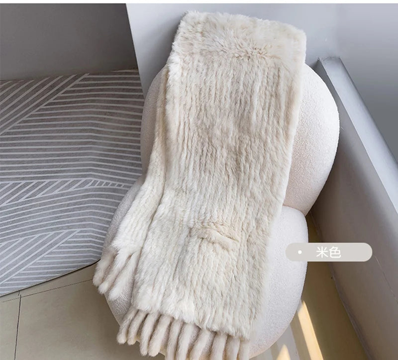 Kaninchen Pelz Schal Lux - Warm Hält, Länge 150 cm Weich