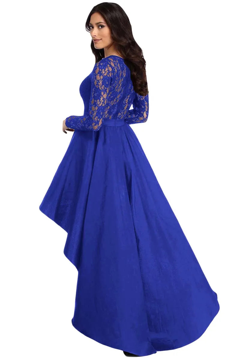 New Spring Elegant Dresses for Women Long Sleeve Lace High Low Satin Prom Evening Dress Cocktail Party Gowns Vestido Feminino