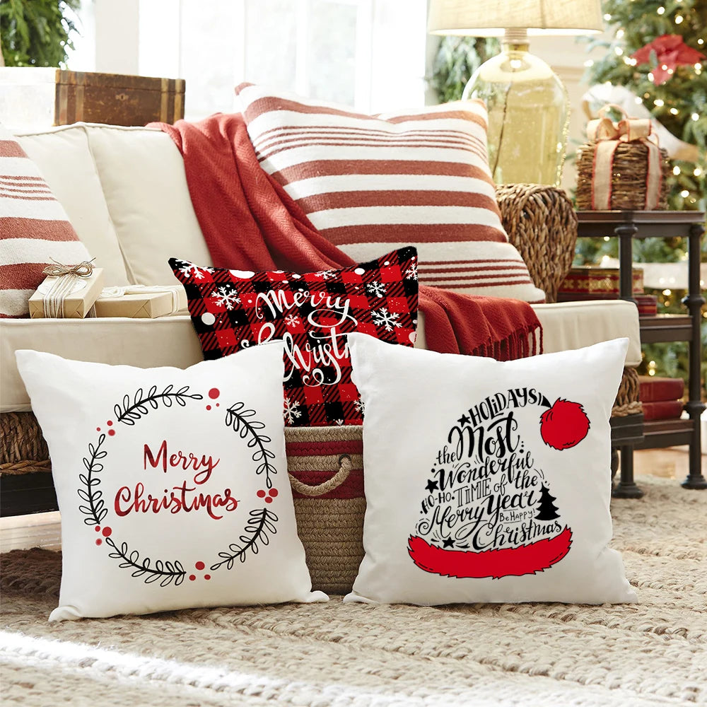 1pc/4pcs 45cm*45cm Christmas Cushion CoverMerry Christmas Decorations for Home 2025 Cristmas Ornaments New Year Gifts
