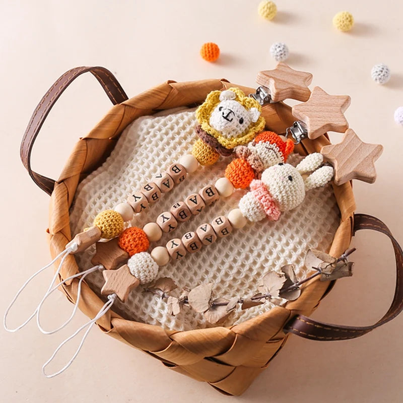 Baby Pacifier Chain Star Customizable Beads Wooden Pacifier Clips BPA Free Handmade Holder Chain Infant Nursing Teether Chain