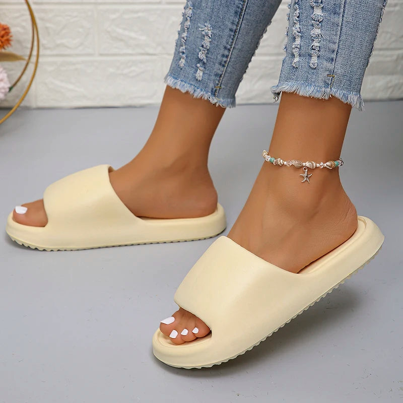 Lucyever 2024 Weich Sohle Eva Hausschuhe für Frauen Leichtgewicht Rutschfest Heim Hausschuhe Frau Sommer Dick Plattform Strand Flip Flops