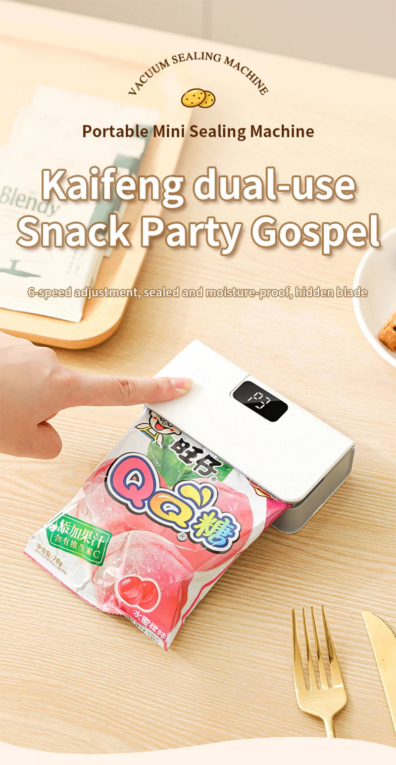 Mini Heat Bag Sealing USB Plastic Bags Sealer Machine 2 in 1 Handheld Food Package Bags Sealer With 6 Gear LED Display