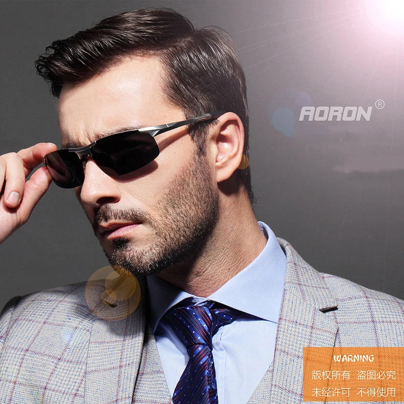 AORON Fahr-Polarisierte Sonnenbrille Herren Aluminium Magnesium Rahmen Sport Sonnenbrille Fahrer Retro Brille UV400 Anti-Blend