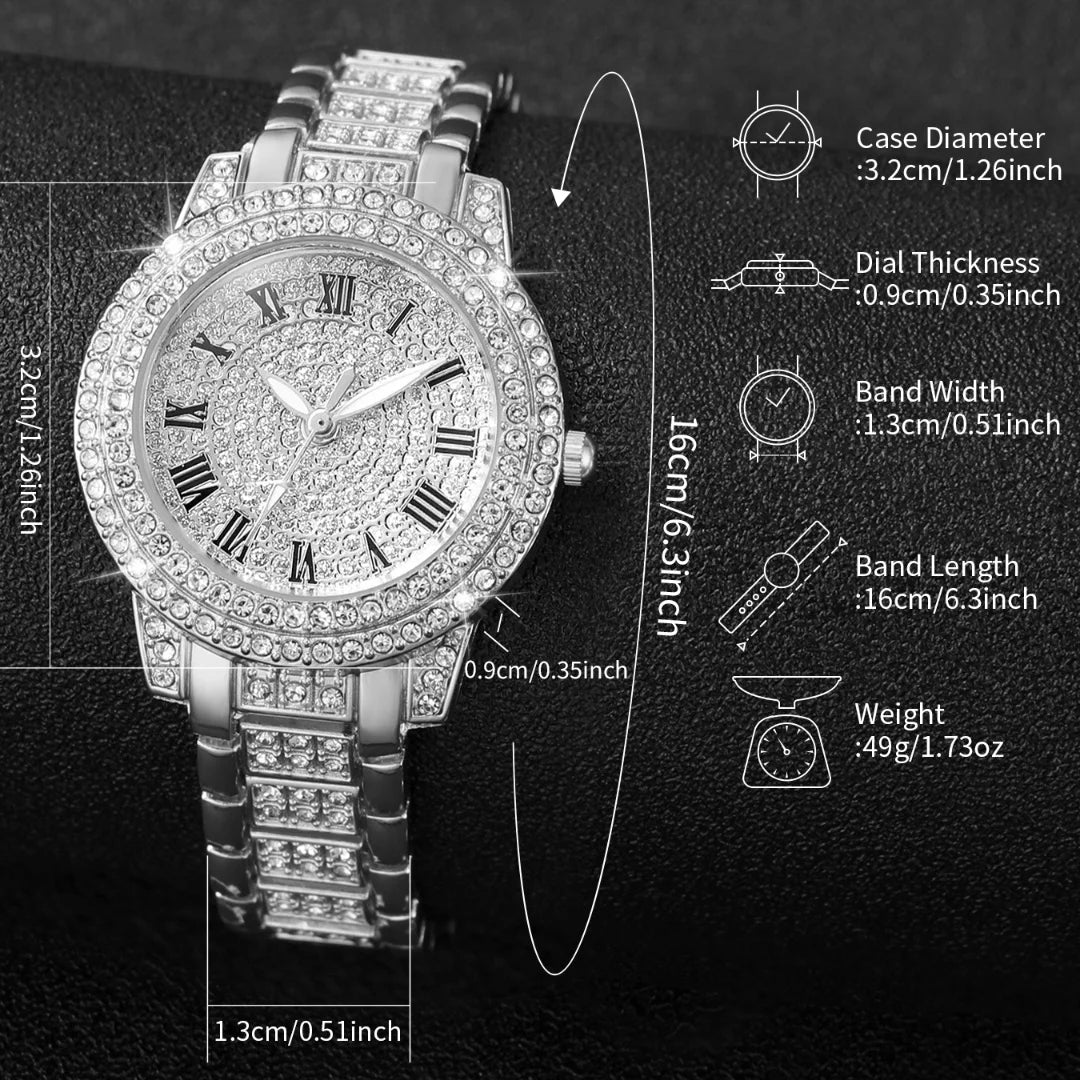 Aurora Damen Diamant Uhr - Gold Quarz 34mm Luxus Strass