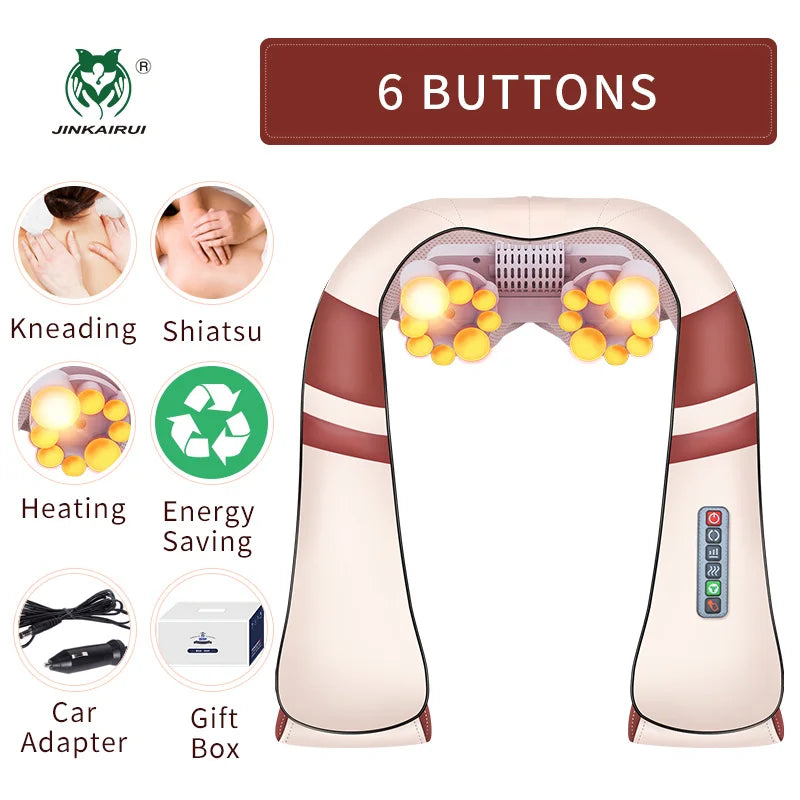 JinKaiRui U Form Elektrisch Shiatsu Körper Schulter Nacken Massagegerät Rücken Infrarot 4D Knetmassage Auto Heim Bestes Geschenk Gesundheitspflege