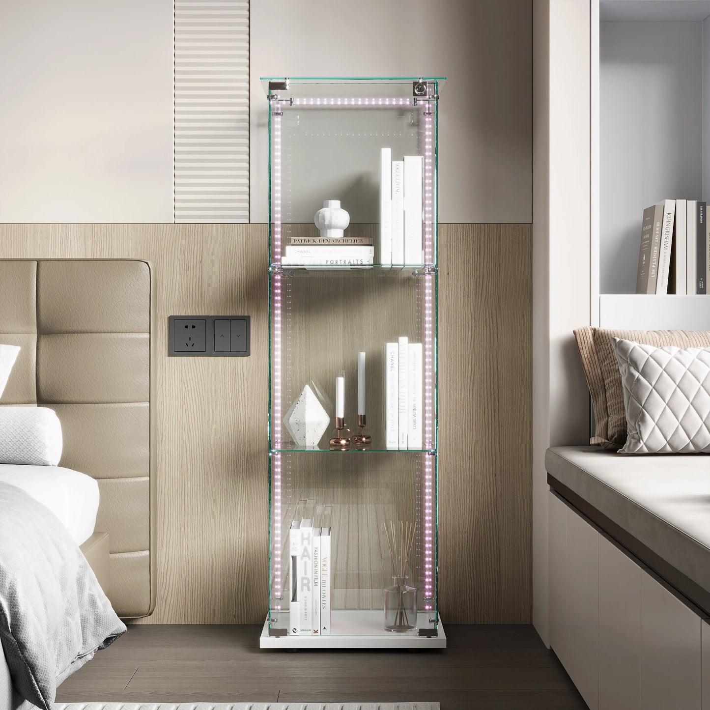 Anajqaqia Glasvitrine 123,3×39,8×35 cm LED-Beleuchtung 1 Tür