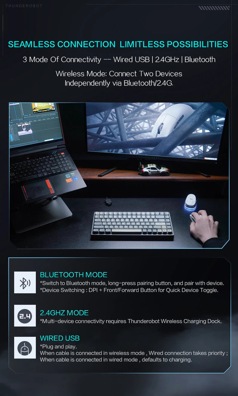 Thunderobot ML903 TriMode Gaming-Maus - 26.000 DPI, 65g