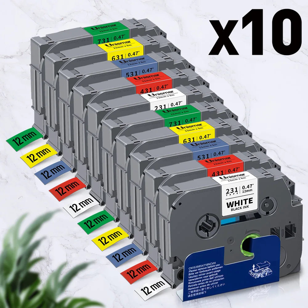 Label-Bänder 2025: 5PK-10PK TZe231 Compatible - Brother P-touch White Lamination Collection