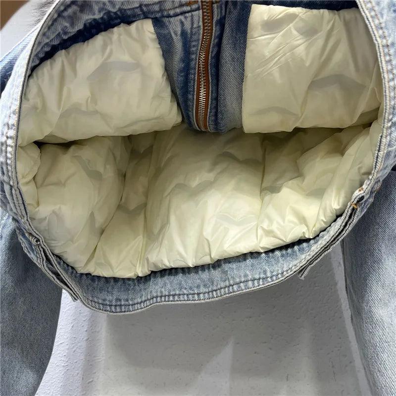 Real Fox fur thick warm denim parkas female winter coat