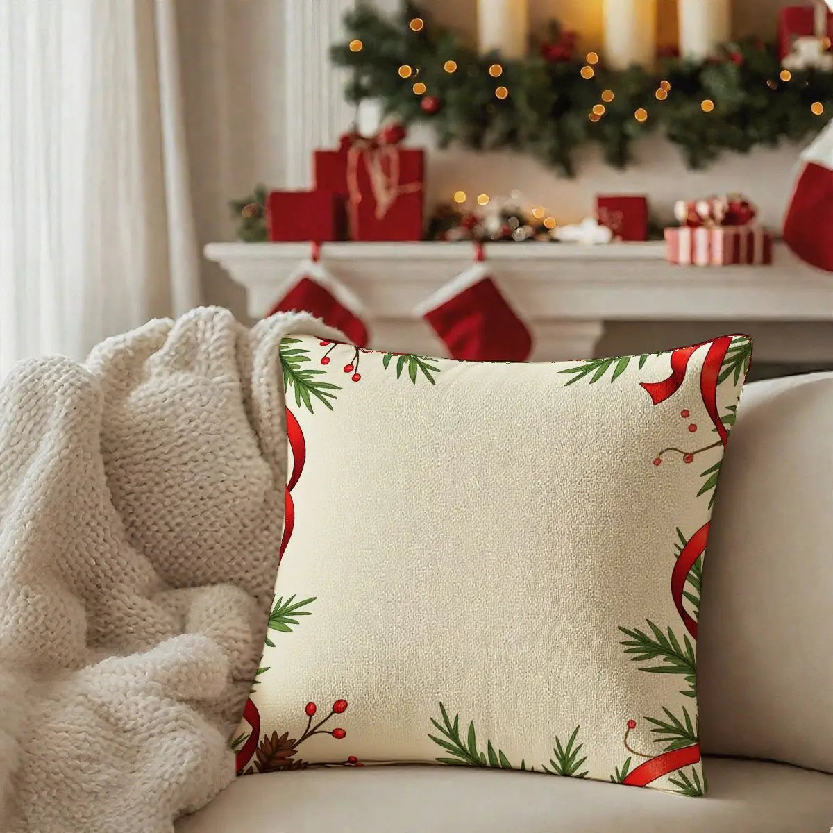 4-Piece Christmas Pillow Cover Set 45x45cm No Insert Festive Gift Boxes Holiday Greens for Sofa Styling Festive Celebrations
