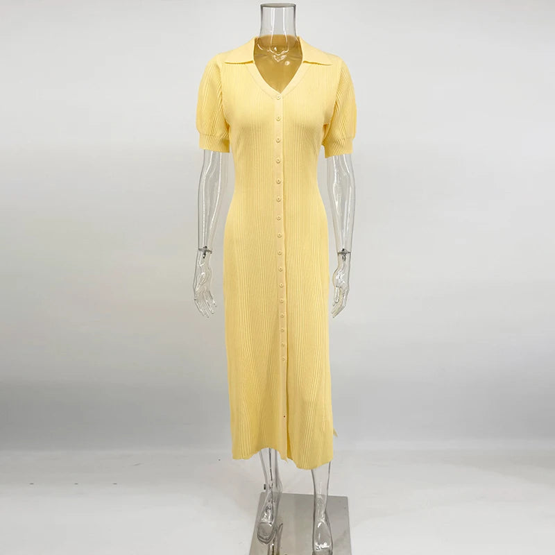 Tornova Lang Strickkleid Puffärmel - Größe Einheitsgröße, Material Polyester Spandex, Knöchel-Länge