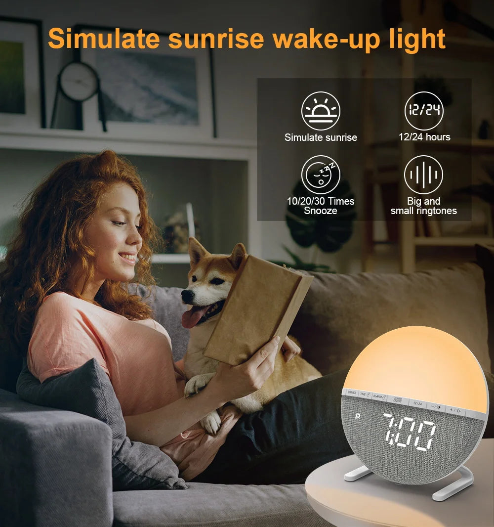 Sunrise Alarm Clock Wake Up Light Clock Night Light  Sunrise Sunset Simulation Digital Clock  Desk Clocks