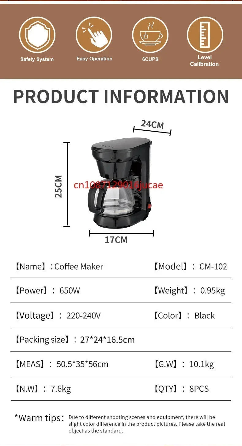KIQUNE Dampfautomat Kaffeeautomat - 5-10 Tassen 110-220V 150W