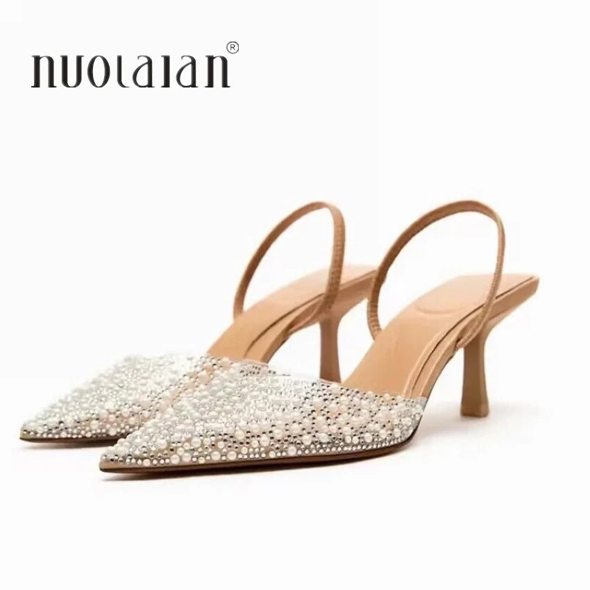 Nuolaian Pumps Perlenverzierung - 7cm Absatz, Spitze