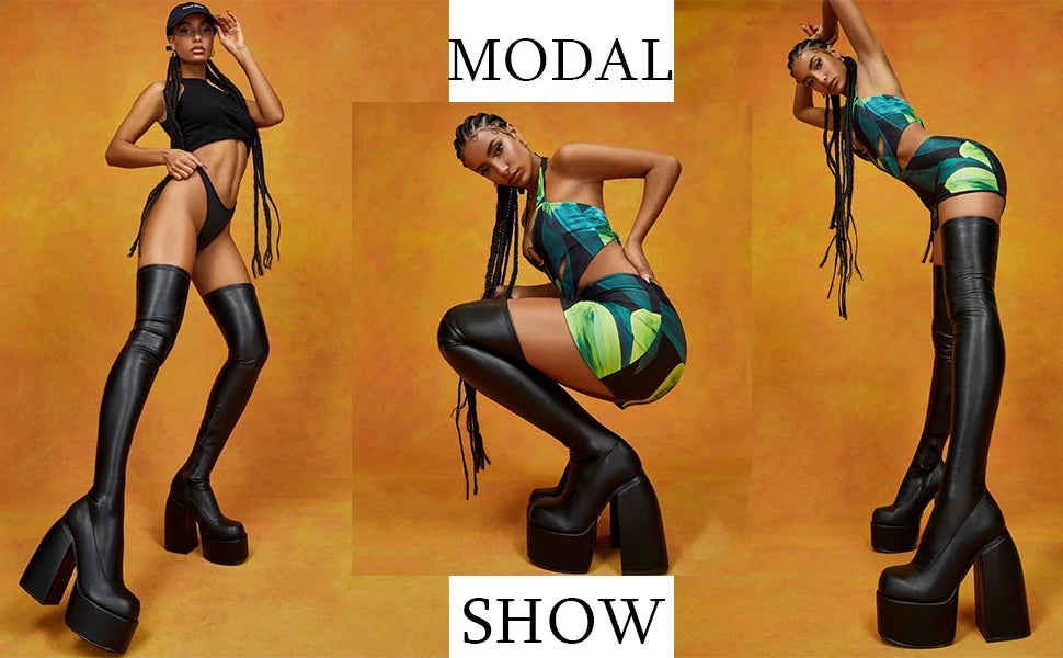 Ghete peste genunchi KarinLuna cu toc cu platformă - lungimea tijei deasupra genunchiului, înălțimea tocului 8 cm, mărime standard