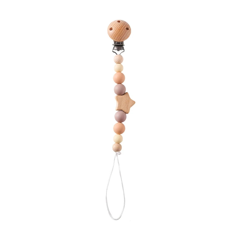 Baby Pacifier Chain Star Customizable Beads Wooden Pacifier Clips BPA Free Handmade Holder Chain Infant Nursing Teether Chain