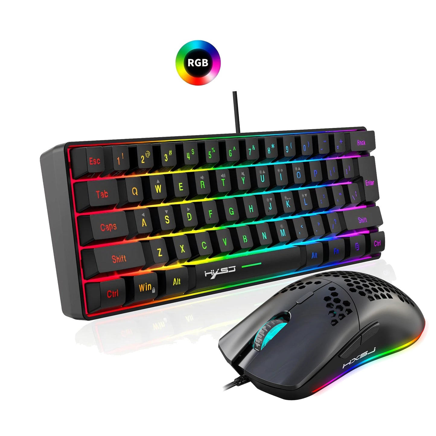 Gaming-Set 2025: HXSJ 61 Keys V700 RGB Luminous - Mechanical Feel Keyboard Mouse Combos Collection