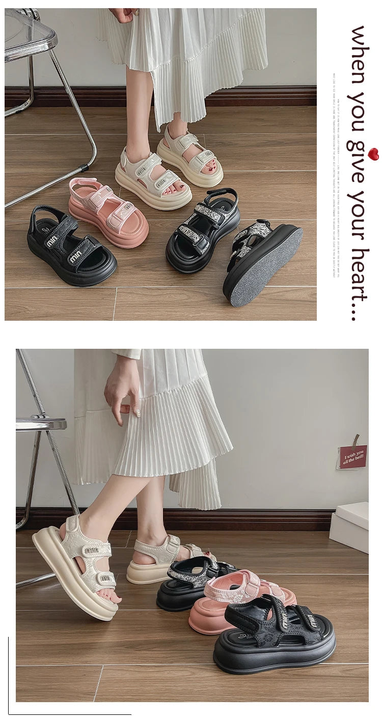 New Embroidery Casual Roman Designer Platform Sandals Women HOOk&LOOP Flats Summer Casual Ladies Outdoor Shoes Zapatos De Mujer