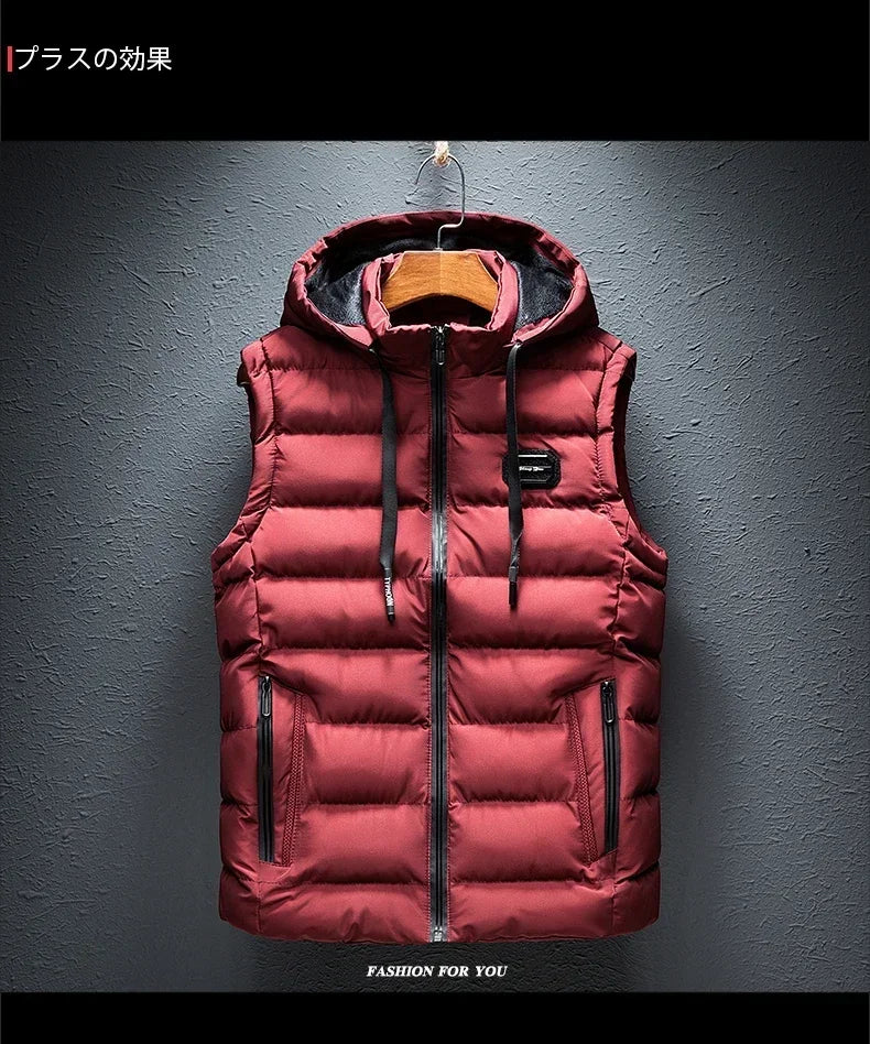 AirCN Gepolsterte Baumwoll-Füllung Weste Mit Kapuze Für Kalte Tage - Größe 6XL, Reißverschluss, Baumwoll-Füllung
