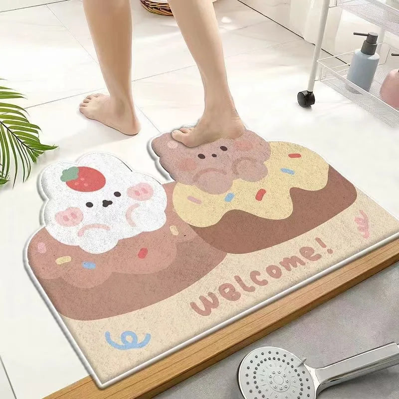 Panda Cartoon Dog Pattern Soft Cushion Bath Mat Quick Dry Super Absorbent Non-slip Bathroom Rug Diatom Mud Carpets Waterproof