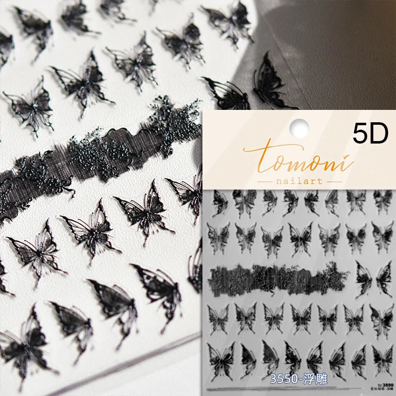 Fantasy Shiny Shell Light Butterfly Rhinestone Bohemia Hot 5D Soft Embossed Relief Nail Art Sticker 3D Decal Decoration Manicure