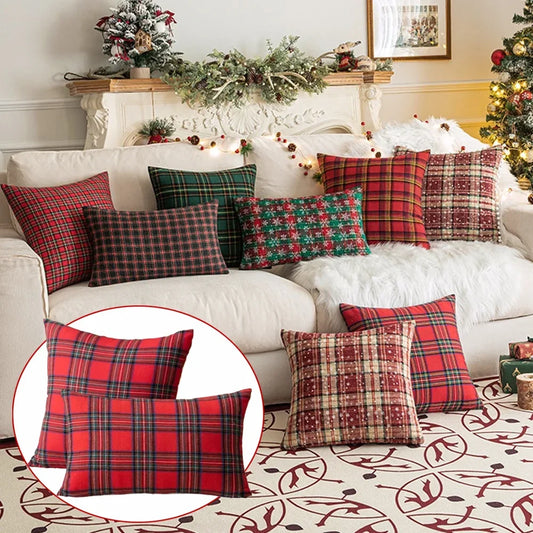 Christmas Plaid Pillow Cover Living Room Sofa Cushions Home Cushion Pillow Cover Vintage Square Pillow Without Core 30*50/45*45