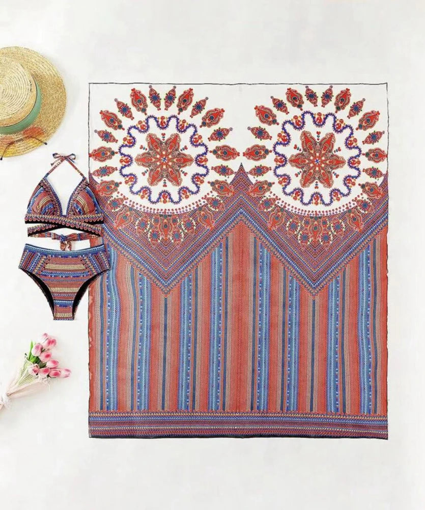 Vintage National Bikini: CXTAQV Cross Front Halter Wire-Free Chain - Mesh Cover Ups 3 Teiliges Set High Waist Plus Size