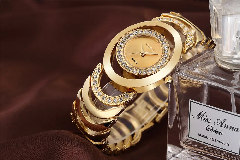 Damen-Uhr 2025: CRRJU Gold Watch Women Luxury Brand bracelet Ladies Quartz-Watch - Gifts For Girl Full Stainless Steel Rhinestone wristwatches whatch Collection