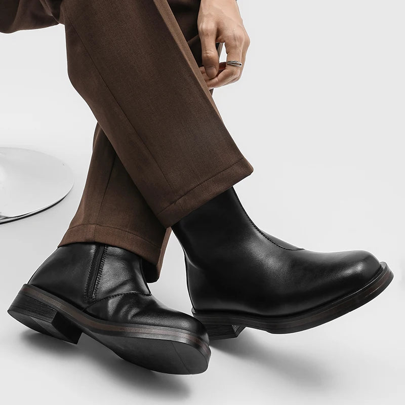 Ghete Chelsea din piele naturală YEISNDOOCN - Pantofi confortabili de zi cu zi, mărimea 42, cu toc plat